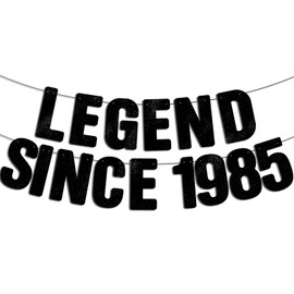 Pre-Strung Legend Since 1985 - Black Glitter Banner, Happy 40th Birthday Decorations for Men, 40 Year Old Party Decor Sign for Him