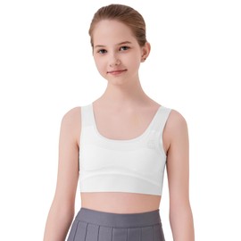 SALIA GIRL Starter Bras for Kids 9-11 Seamless Training Cami Sports Bra 7-9 No Pads, Double Layer on Chest-White/1 Pack, Medium