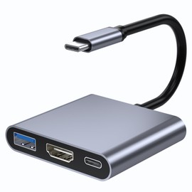 HDMI Type C Adapter [HDMI+USB3.0+ PD 100W Fast Charging] 3-IN-1 USB-C HDMI 5Gbps High Speed Data 4K @ 30Hz Video Output Type C HDMI Converter Adapter USB C Hub Expansion Duplication Mode Switch