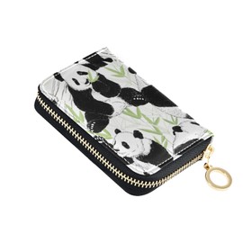 OTVEE Cute Pandas RFID Credit Card Wallet Microfiber Leather Zipper Card Case Holder for Women