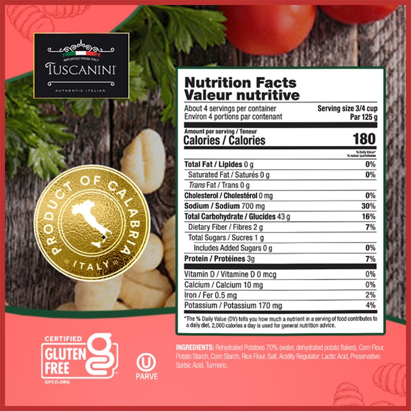 Tuscanini Gluten Free Potato Gnocchi Pasta, 16oz (3 Pack) |