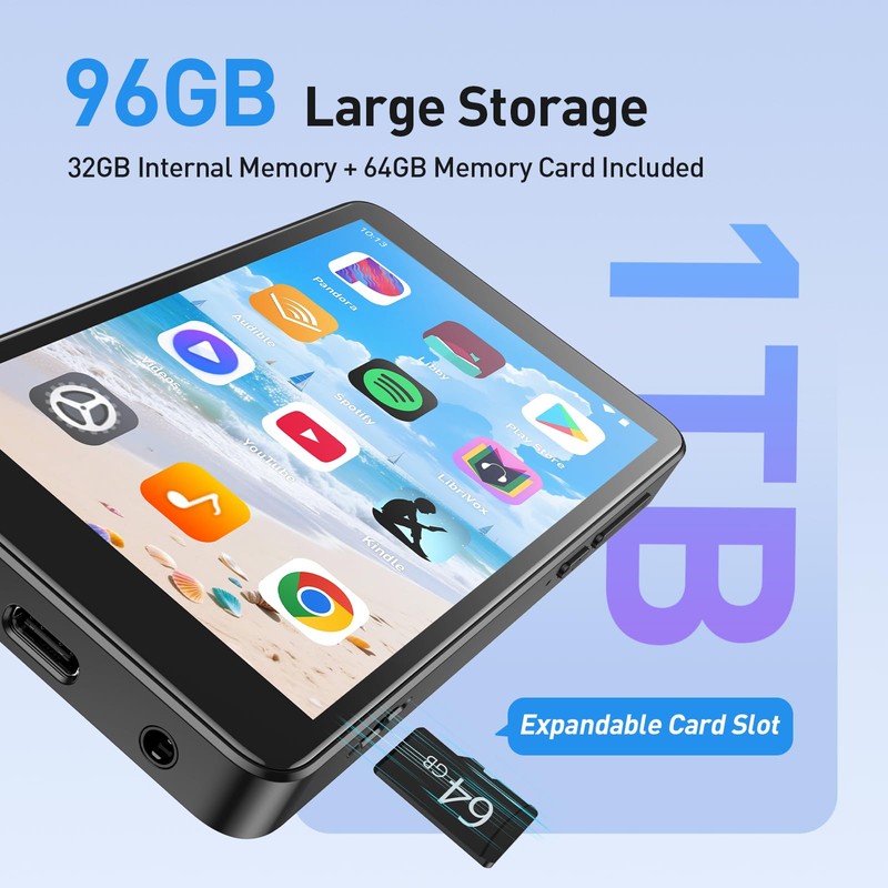 AGPTEK 96GB MP3 Player with Bluetooth and WiFi, T08X 4''