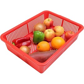 TrueCraftware-18" X 13-3/4" Square Colander Strainer Basket Red Color- Strainer Basket Wash Vegetables Fruits Drain Cooked Pasta Food Strainer Drainer Kitchen Essentials