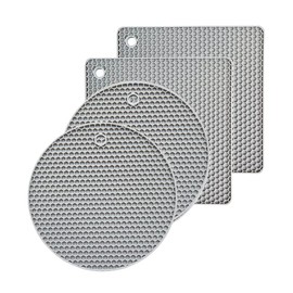 4 Pieces Silicone Trivet Mats, Hot Pot Holders, Kitchen Tools, Heat Resistant Non Slip Durable Pads for Hot Dishes Bowls, Jar Opener, Easy to Wash and Dry Hot Pan Cushions (Grey)