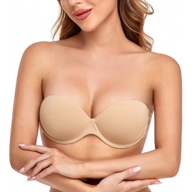 HANSCA Sticky Strapless Backless Push Up Bra for Women Plus Size Self Adhesive Underwired Padded Reusable (Nude, Cup DD)