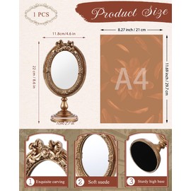 Wonderjune 8.6in Vintage Makeup Mirror Aesthetic Desktop Baroque Mirror Elegant Decorative for Dressing Room Bedroom