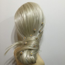 MontCherry Golden Rose/Flower Crystal Diamante Wedding Bridal Prom Hair Pins - 10 Pins by Trendz