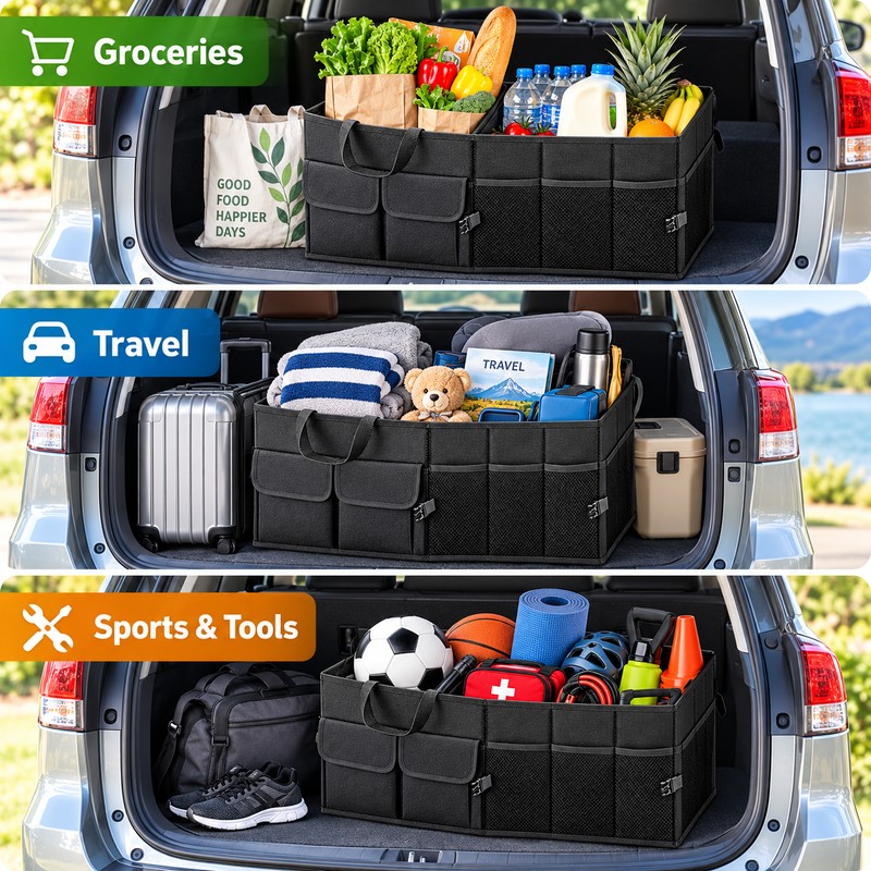 Collapsible Car Trunk Organizer for Cargo Storage – 54cm Waterproof