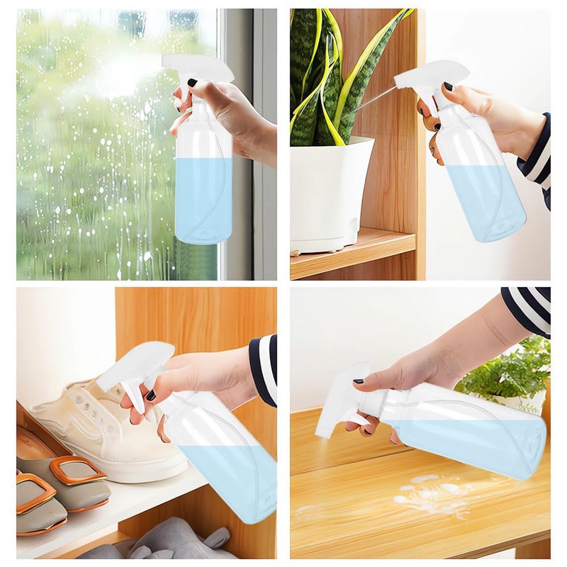 Hyshina Heavy Duty Clear Plastic Spray Bottles 500ml/17oz 2 Pack,
