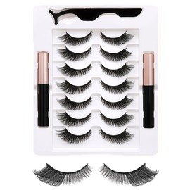 Magnetic Eyelashes Set with Eyeliner - Fox Style 7 Pairs 3D Diagonal Flight Lashes, 2 Black Magnetic Eyeliners, Reusable Waterproof Easy Application for Natural Look