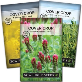 Sow Right Seeds - Cover Crop Collection for Planting - Austrian Winter Pea, Yellow Mustard & Crimson Clover Seed - Suppress Weeds, Improve Soil - Non-GMO Heirloom Packet to Plant & Grow - Great Gift