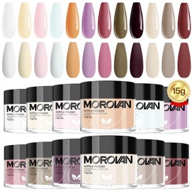 Morovan Acrylic Powder Set: Nail Acrylic Powder 12 Colors Professional Polymer Colored Acrylic Powder with Glitter Nails Powder for Acrylic Nail Extension Carving 15g 0.5fl.Oz