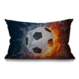 Soccer Cushion Cover 30 x 50 cm Sport Football in Burning Fire and Water Spark Lightening Circle Game Rectangle Pillow Cases Home Decorative Cotton Linen Throw Pillow Cover for Bed Sofa 12x20 Inch