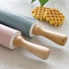 Silicone Rolling Pin for Baking With Thickness Rings Wooden Handle