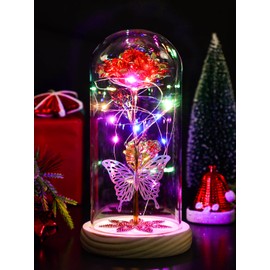 Womens Gifts for Mothers Day Galaxy Rose Crystal Flower Birthday Gift Light Up Flowers in Glass Dome Rainbow Rose Presents Ideas for Mom Grandma Wife Sister Friends (Red)