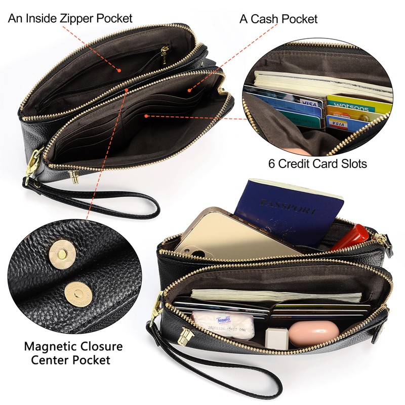 YALUXE RFID Blocking Women's Wristlet Purse Genuine Leather Small Clutch
