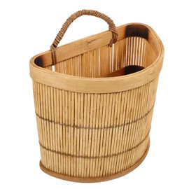 Mikinona Hanging Woven Storage Basket for Kitchen Organization Wall-mounted Vegetable and Fruit Holder Bamboo Craft Design Rustic Wall Decor for Garlic and Ginger Storage