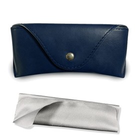 Portable Leather Glasses Case,Flexible Sunglasses Pouch Slim Case for Women Men Horizontal Eyeglass Case, Button-inkblue, Large