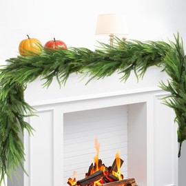 Artificial Norfolk Pine Garland Christmas Garlands, 9 FT Real Touch Norfolk Garland Ornament,Greenery Garland for Holiday,Mantle,Table, Wall, Indoor, Outdoor Christmas Decorations