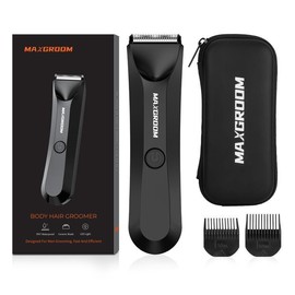 Manscape Body Hair Trimmer for Men, IPX7 Waterproof Pubic & Groin Hair Trimmer- Electric Ball Shaver with LED Light, Ceramic Blade, USB Rechargeable & Travel Pouch - Color: Black