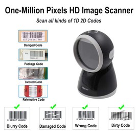TEEMI 1D 2D Handsfree Presentation Barcode Scanner, One Megapixel High Resolution QR Code Scanner USB Wired Automatic Reader with Global Shutter for PC POS Mac OS Support Moving Bar Codes, TMSL-70