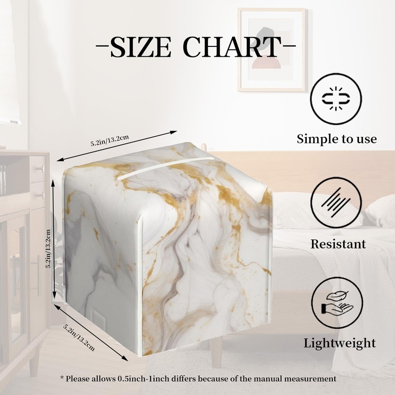 Tissue Box Cover,Grey Golden Marble Pu Leather Square Tissue Box