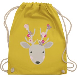 Oktoberfest Child Gym Bag, Sweet Deer, Spring Animals with Flowers - Yellow -