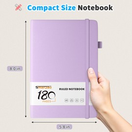 Smarpau Lined Notebook A5, Hardback Journal Notebook with 180 Pages Thick Paper, Leather Journal for Women Men, No Bleed for Writing, Notepad for Office School Travel Supplies, Light Purple