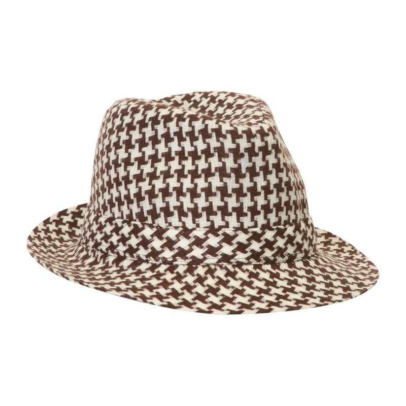 TOP HEADWEAR Houndstooth Fedora - Brown/White