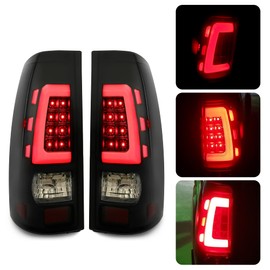 Kojem LED Tail Lights Compatible with 1999-2006 Chevy Silverado 1999-2002 GMC Sierra 1500 2500 3500 LED Tube Bar Taillight Lamp (Clear Lens+Black Housing)