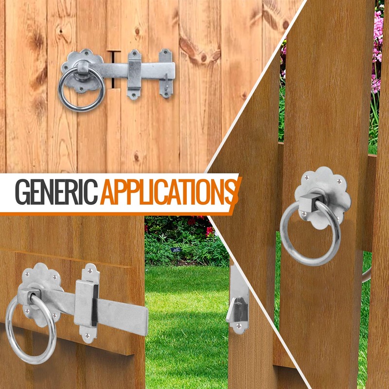 Ring Gate Latch Silver for Wooden Gates Zinc Plated 6"/150mm