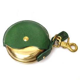 Cramp Portable Ashtray, Butt Holder, Leather, Brass, Stylish, Men's Key Holder, Leather Multi Case, Present, Clamp, Green