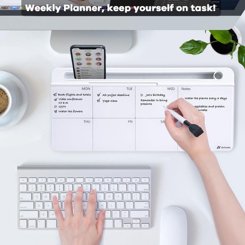 Varhomax Glass Weekly Dry Erase Desk White Board, Desktop to