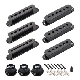 Unxuey 50mm 52mm Single Coil Pickup Cover One Volume Two Tone Knobs with Switch Cap Kit for SQ ST Electric Guitar (Black)