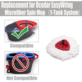 ANREKEYH Spin Mop Head, Base, Handle Replacement for O-Ceda EasyWring Microfiber Spin Mop, 2 Microfiber Mop Refills, 1 Triangle Mop Head Cover and 30-58in Mop Handle Set Combo (White(1 Tank System))