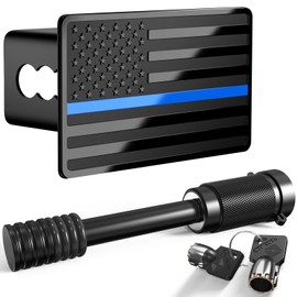 TOEASYTY Heavy American Flag Metal Trailer Hitch Cover for 2" inch Receivers,Tow Hitch Covers 2 Inch for Truck Accessories (with 5/8-Inch Pin Diameter Trailer Hitch Lock, Blue Line)