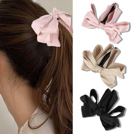 CURASA Large Bow Banana Clip for Women Girls Elegant Bows Banana Clips for Thick Thin Curly Hair 3 PCS Cute Claw Clips Non-Slip Grip (3 Colors)