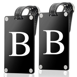 Premium 3-Layer Aluminum Luggage Tags by Fortuna - Easy to Claim, Laser-Engraved, Plastic-Free, and Eco-Friendly Luggage Tag Holders, 2-Pack, Black (B)