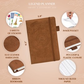 Legend Vintage Travel Journal – Traveling Diary & Photo Album for Men, Women & Family with Bucket List – Vacation Essentials (Brown)