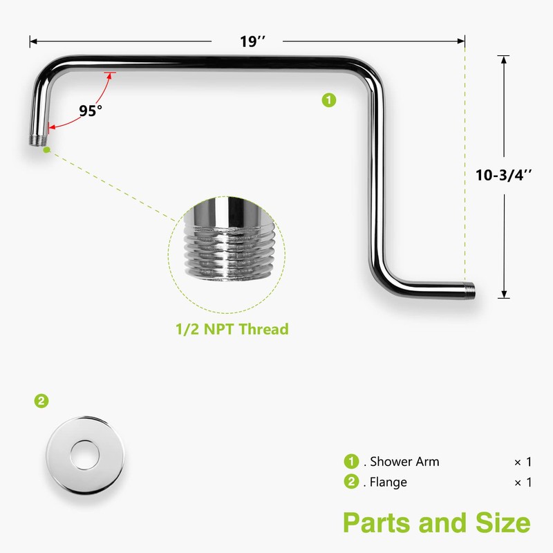 Naiture S Shaped Shower Arm, Gooseneck Shower Head Extension Arm,