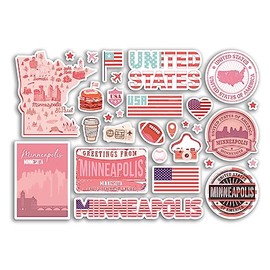A5 Sticker Sheet Minneapolis Landmarks Vinyl Stickers - Pink Minnesota America USA Flag Travel Holiday Map City Scrapbook Aesthetic #80614