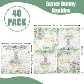 40 Pack Easter Bunny Baby Shower Napkins A Little Bunny is on The Way Paper Napkins Disposable Eucalyptus Rabbit Luncheon Dinner Napkins for Spring Baby Shower Party Supplies