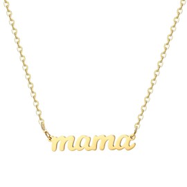 Mama Necklace for Women 18K Gold Plated Stainless Steel Delicate Mother's Necklace Memorable Gifts for Mom, Gold Plated, No Gemstone
