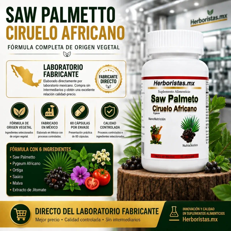 Saw Palmetto Pygeum Ciruelo Africano Suplemento Hombre