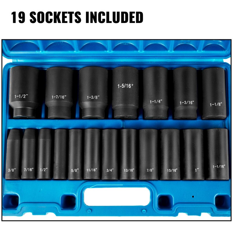 VEVOR Impact Socket Set 1/2 Inches 19 Piece, Deep Socket,
