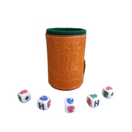 Cup Poker dice Game Set with Cup Leather Lined (cubilete)…Honey