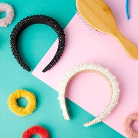 Diademas acolchadas de perlas para mujer, diseños de diamantes de imitación de cristal (paquete de 2)