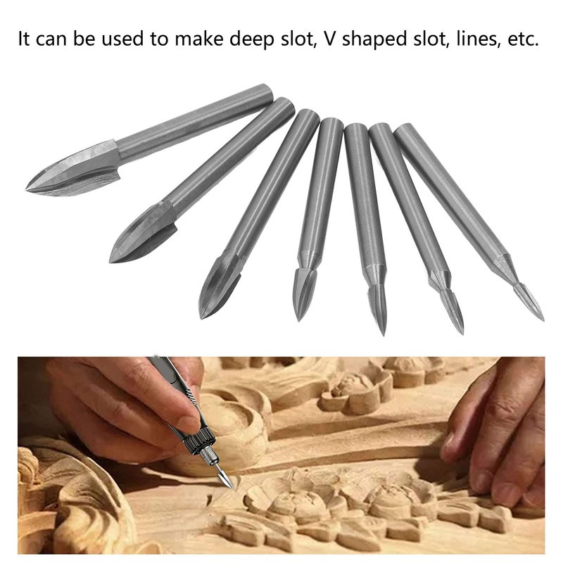 7Pcs Engraving Drill Bit 6mm Shank High Speed Steel Carving