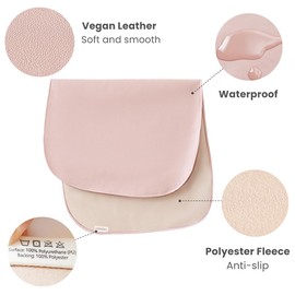 Konssy 2 Pack Faux Leather Baby Changing Mat 30"x17", Foldable and Wipeable Portable Changing Pad, Waterproof and Soft for Travel or Home Use (Blush,Beige)