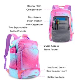 J World New York 2 in 1 Box. School Bookbag Lunch Backpack for Kids Adults, Confetti, Large